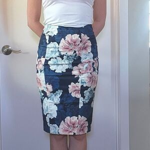 Blue Flower Pencil Skirt
